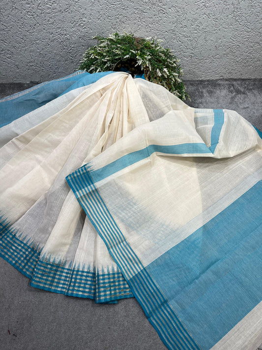 WHITE PURE HANDLOOM PONDRU KHADI SAREE
