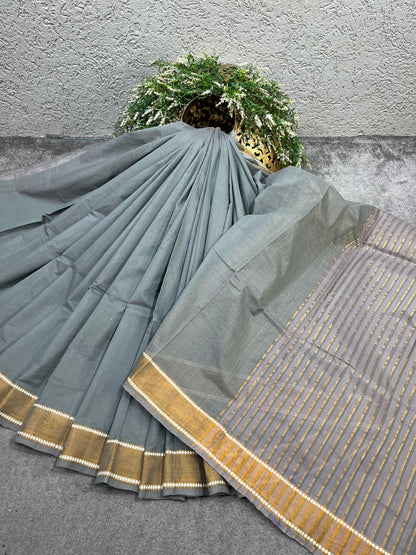 GREY PURE HANDLOOM PONDRU KHADI SAREE