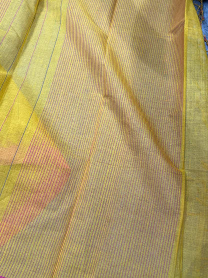 MUSTARD YELLOW PURE HANDLOOM PONDRU KHADI SAREE