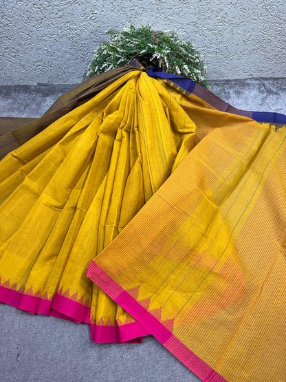 MUSTARD YELLOW PURE HANDLOOM PONDRU KHADI SAREE