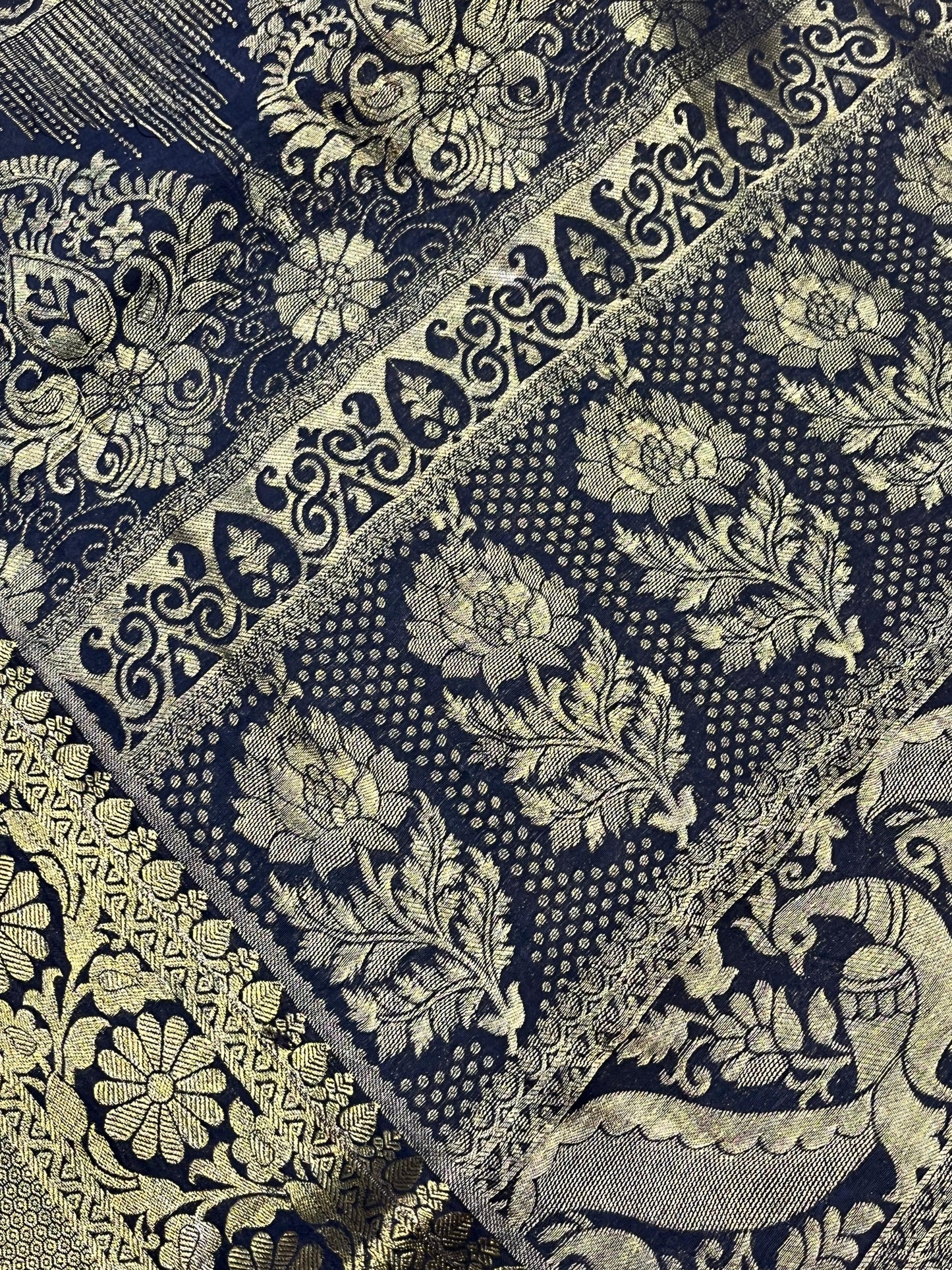 DEEP BLACK KANJIVARAM SILK PURE HANDLOOM AJRAKH HANDBLOCK PRINT NATURAL DYE