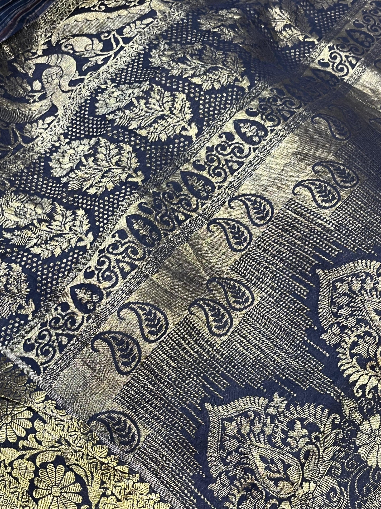 DEEP BLACK KANJIVARAM SILK PURE HANDLOOM AJRAKH HANDBLOCK PRINT NATURAL DYE