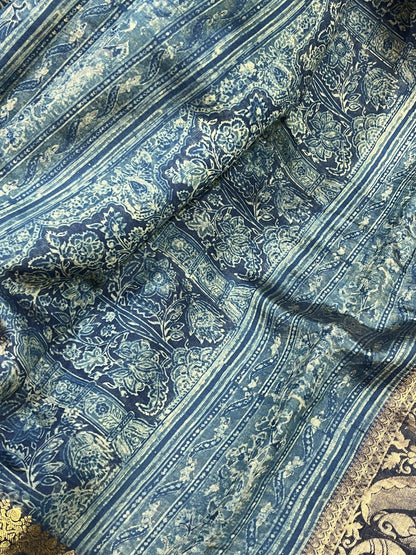 OLIVE GREEN KANJIVARAM SILK PURE HANDLOOM AJRAKH HANDBLOCK PRINT NATURAL DYE