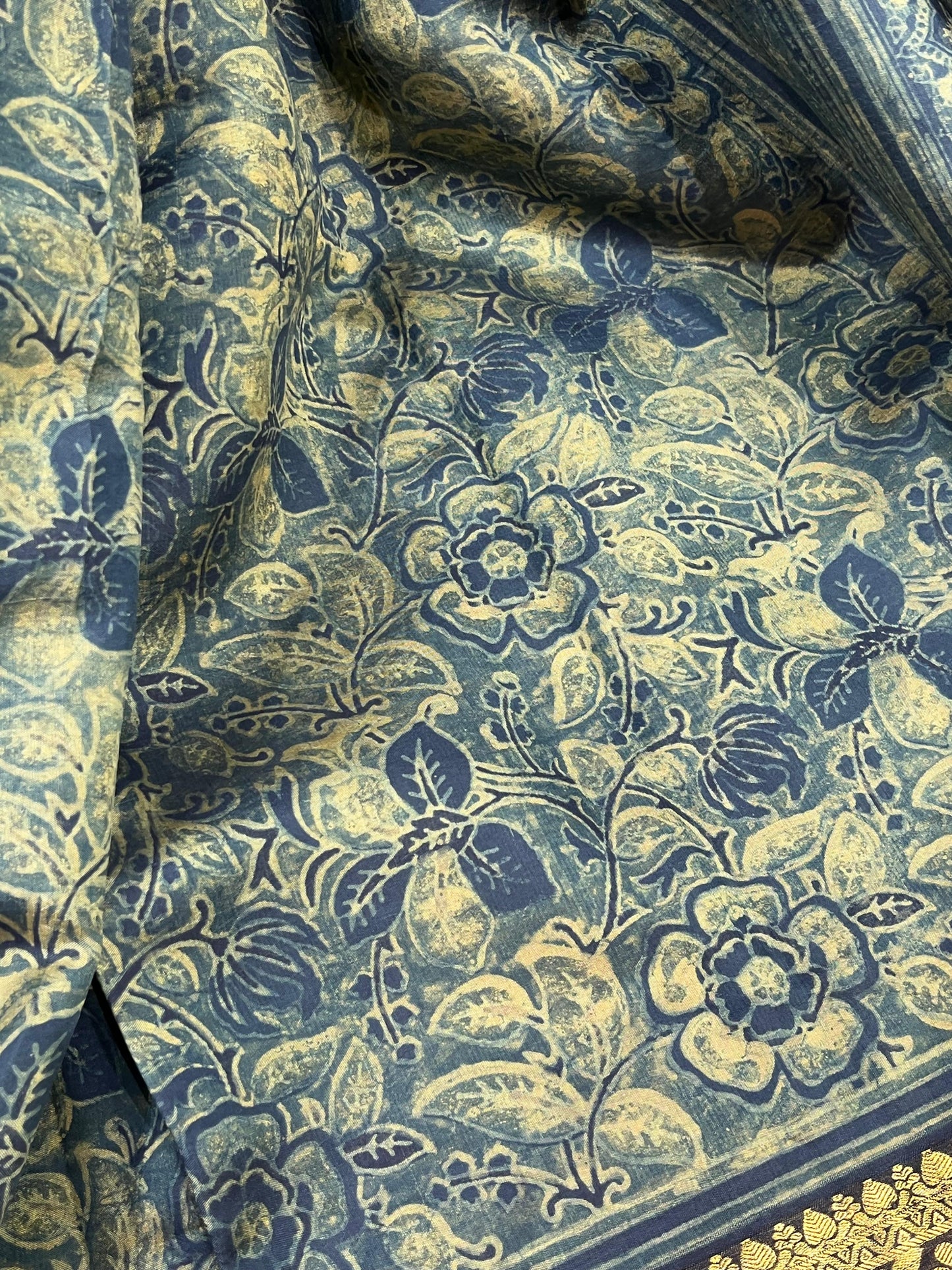 OLIVE GREEN KANJIVARAM SILK PURE HANDLOOM AJRAKH HANDBLOCK PRINT NATURAL DYE