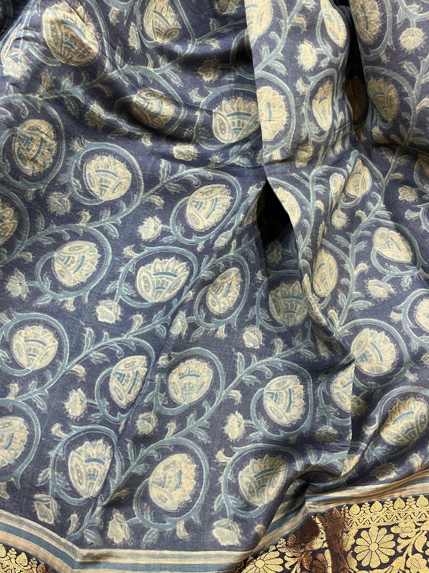 OLIVE GREEN KANJIVARAM SILK PURE HANDLOOM AJRAKH HANDBLOCK PRINT NATURAL DYE