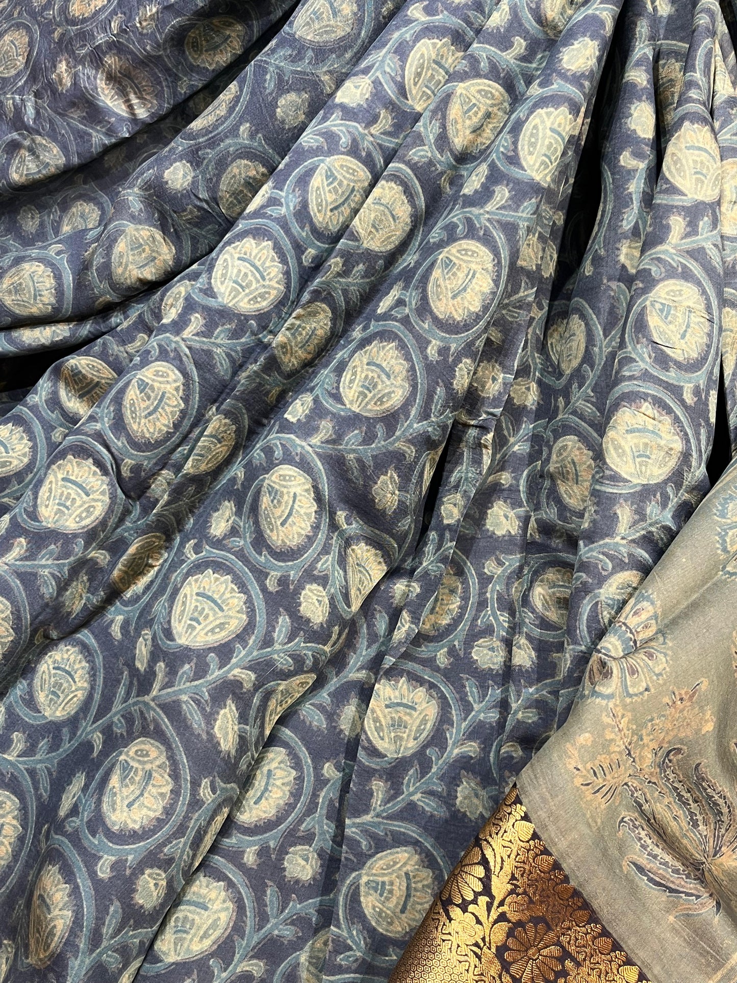 OLIVE GREEN KANJIVARAM SILK PURE HANDLOOM AJRAKH HANDBLOCK PRINT NATURAL DYE