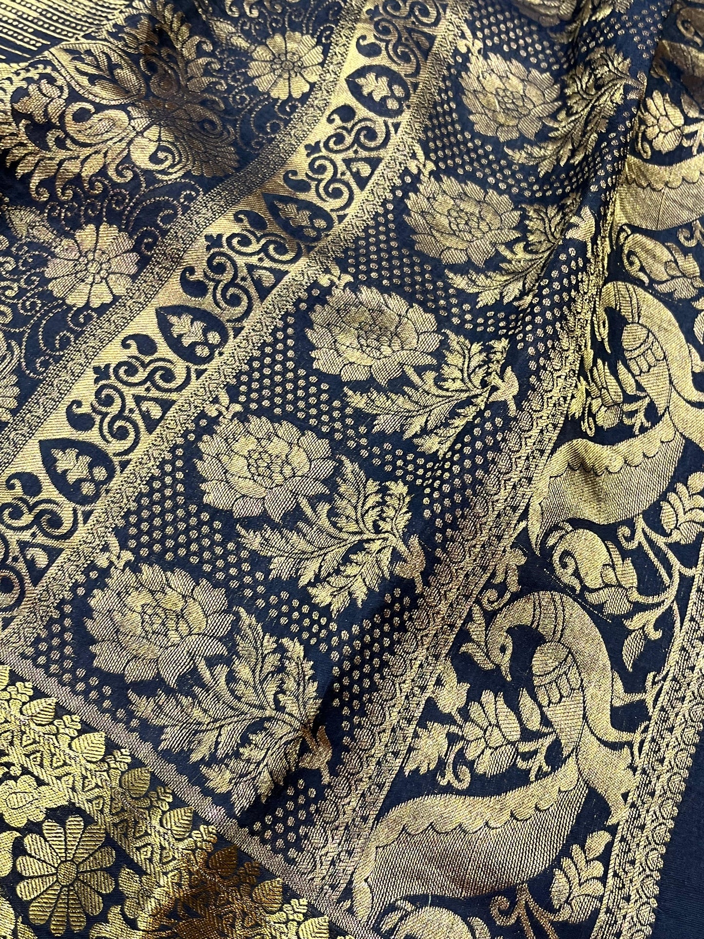 OLIVE GREEN KANJIVARAM SILK PURE HANDLOOM AJRAKH HANDBLOCK PRINT NATURAL DYE