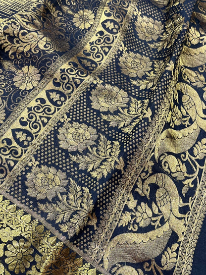 OLIVE GREEN KANJIVARAM SILK PURE HANDLOOM AJRAKH HANDBLOCK PRINT NATURAL DYE