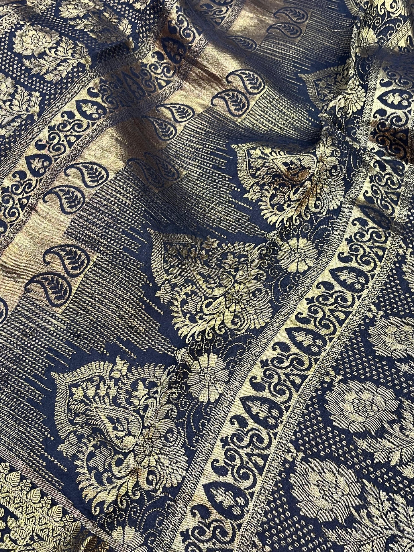 DEEP BLACK KANJIVARAM SILK PURE HANDLOOM AJRAKH HANDBLOCK PRINT NATURAL DYE