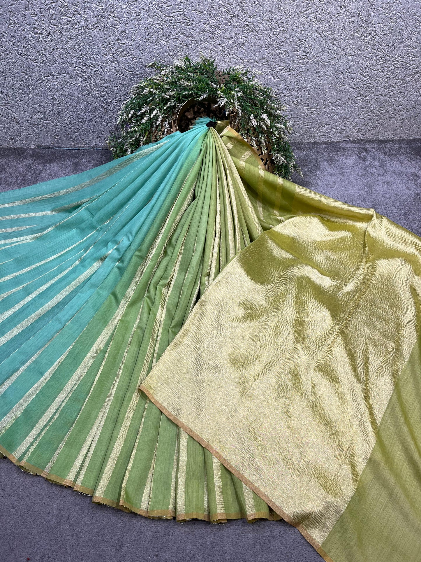 AQUA GREEN AND BLUE PURE HANDLOOM MOONGA BANARASI SAREE