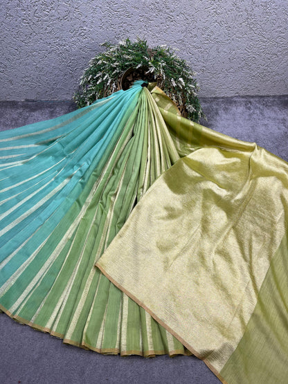 AQUA GREEN AND BLUE PURE HANDLOOM MOONGA BANARASI SAREE