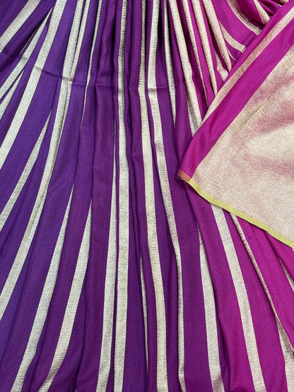 PURPLE AND MAGENTA PURE HANDLOOM MOONGA BANARASI SAREE