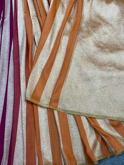 MAGENTA AND ORANGE PURE HANDLOOM MOONGA BANARASI SAREE