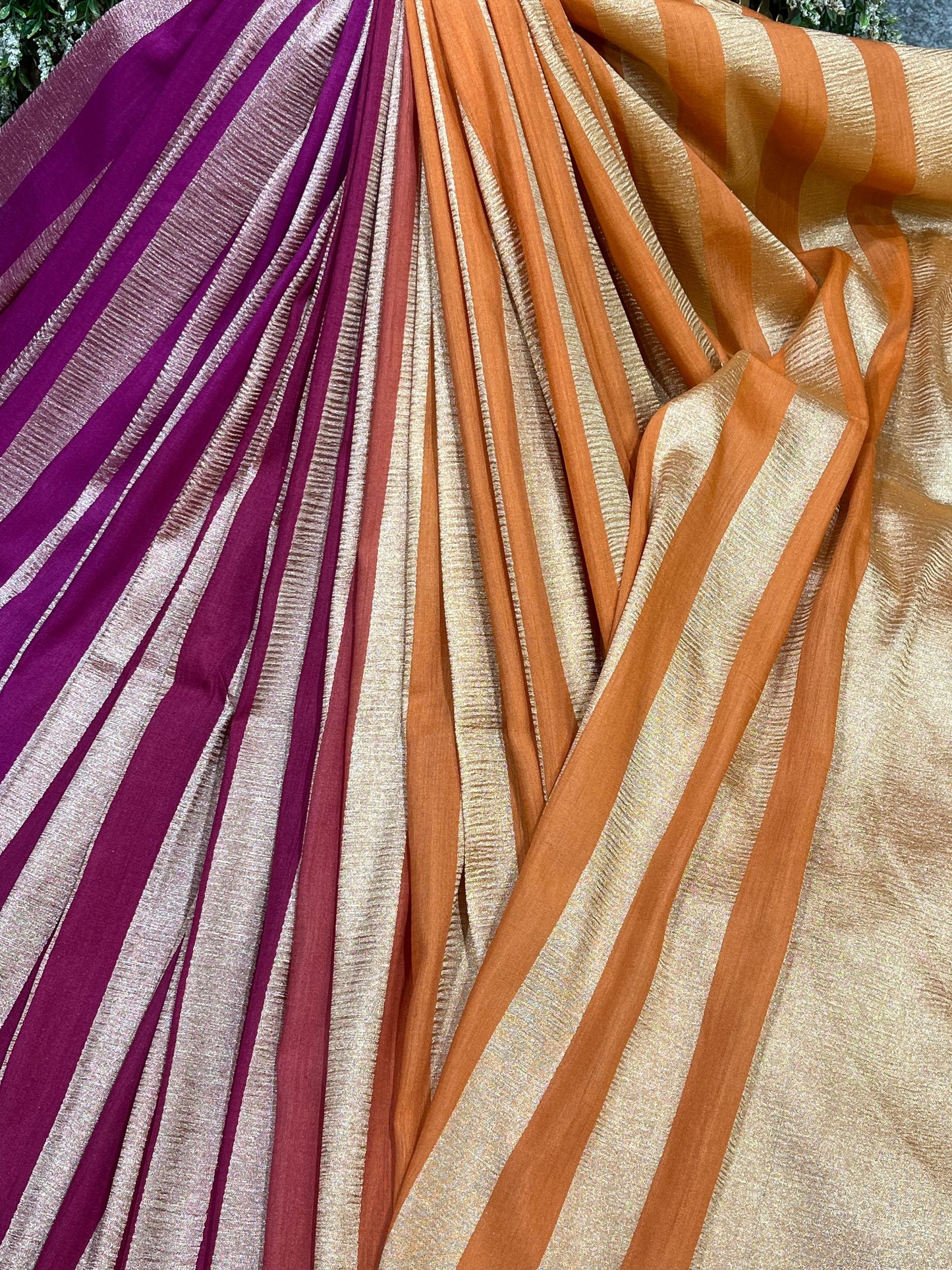 MAGENTA AND ORANGE PURE HANDLOOM MOONGA BANARASI SAREE