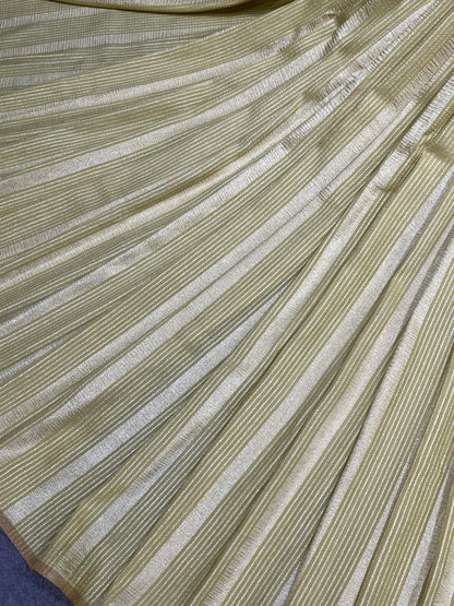 IVORY AND GOLDEN YELLOW PURE HANDLOOM MOONGA BANARASI SAREE