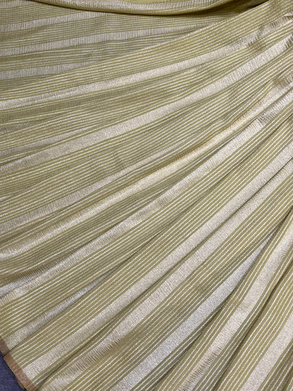 IVORY AND GOLDEN YELLOW PURE HANDLOOM MOONGA BANARASI SAREE
