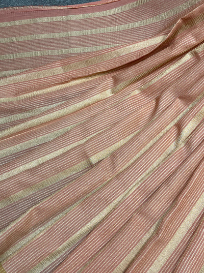 PINK AND GOLDEN YELLOW PURE HANDLOOM MOONGA BANARASI SAREE