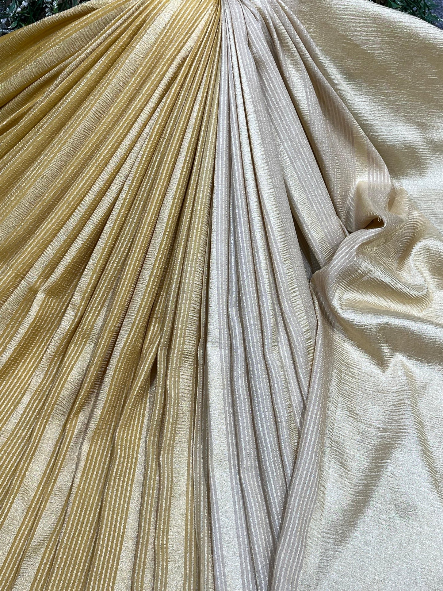 MUSTARD YELLOW AND IVORY PURE HANDLOOM MOONGA BANARASI SAREE