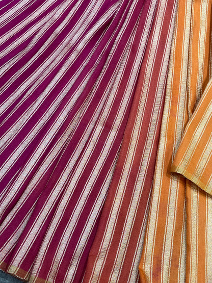 MAGENTA AND PEACH ORANGE PURE HANDLOOM MOONGA BANARASI SAREE