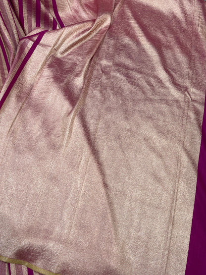 BURNT ORANGE AND MAGENTA PURE HANDLOOM MOONGA BANARASI SAREE