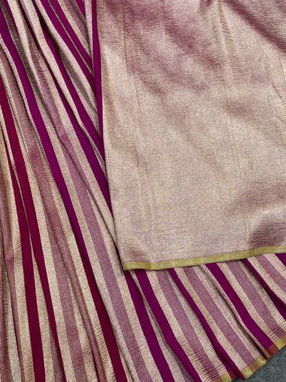 BURNT ORANGE AND MAGENTA PURE HANDLOOM MOONGA BANARASI SAREE