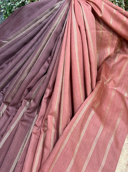 DUSTY MAUVE AND PINK PURE HANDLOOM MOONGA BANARASI SAREE