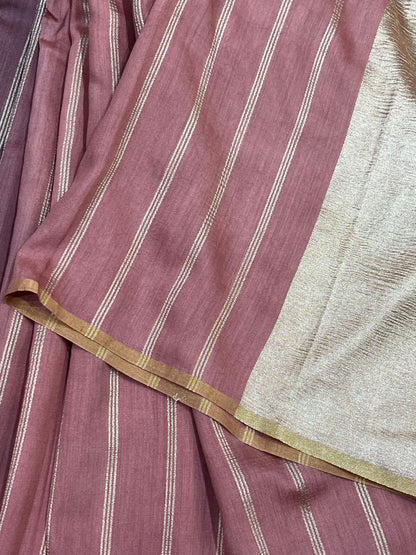 DUSTY MAUVE AND PINK PURE HANDLOOM MOONGA BANARASI SAREE