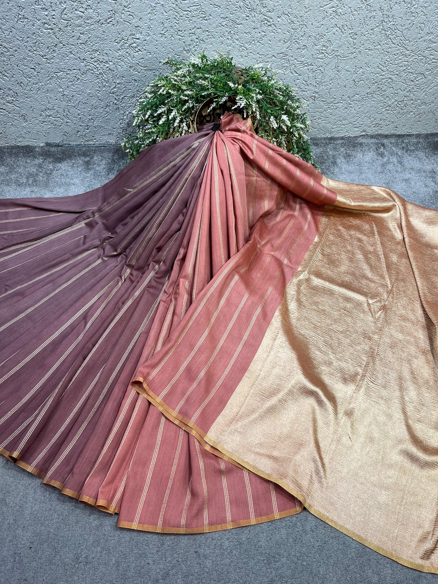 DUSTY MAUVE AND PINK PURE HANDLOOM MOONGA BANARASI SAREE