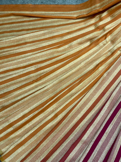 BURNT ORANGE AND MAGENTA PURE HANDLOOM MOONGA BANARASI SAREE