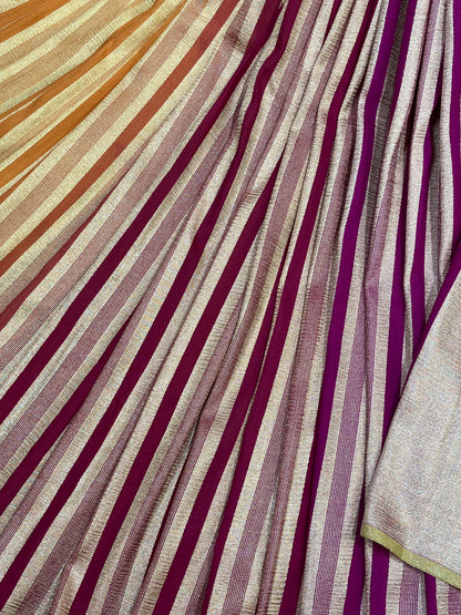 BURNT ORANGE AND MAGENTA PURE HANDLOOM MOONGA BANARASI SAREE