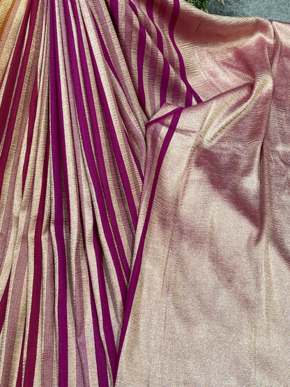 BURNT ORANGE AND MAGENTA PURE HANDLOOM MOONGA BANARASI SAREE
