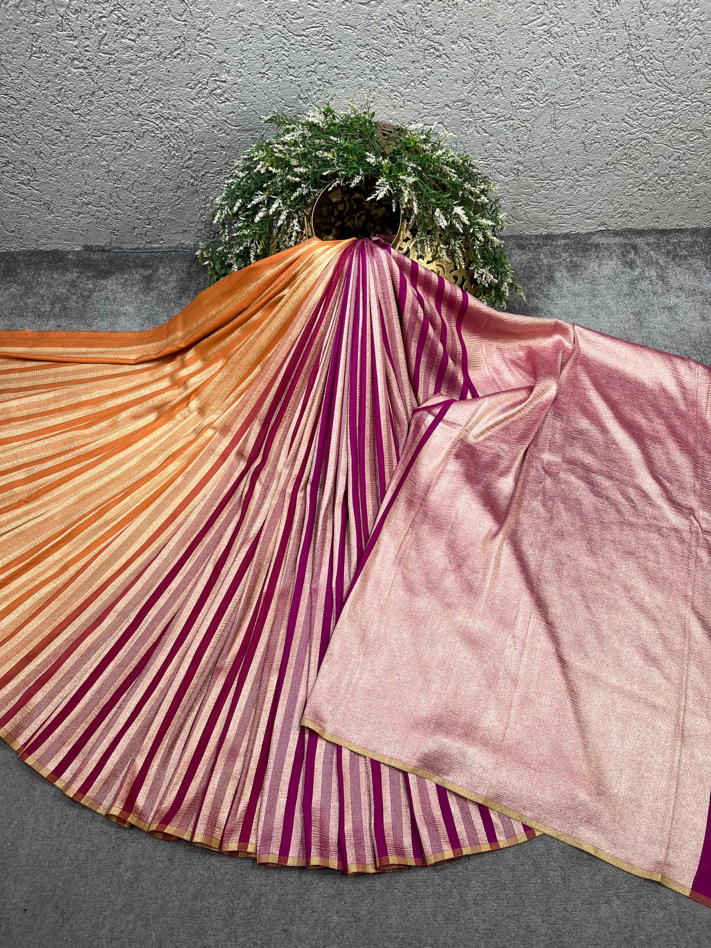 BURNT ORANGE AND MAGENTA PURE HANDLOOM MOONGA BANARASI SAREE