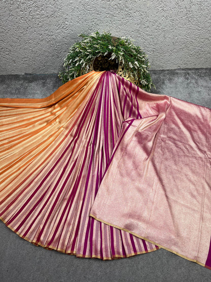 BURNT ORANGE AND MAGENTA PURE HANDLOOM MOONGA BANARASI SAREE