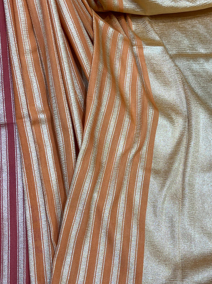MAGENTA AND PEACH ORANGE PURE HANDLOOM MOONGA BANARASI SAREE