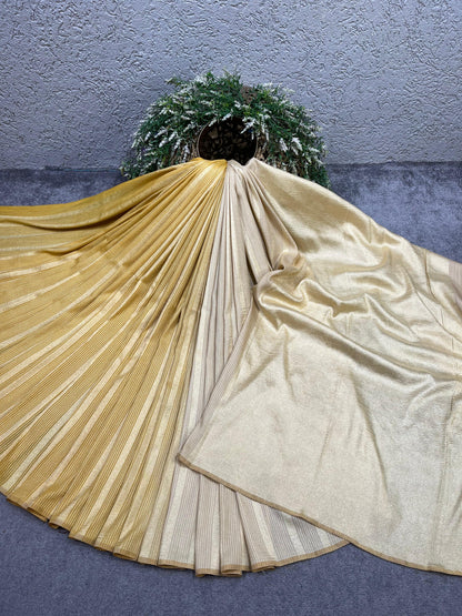 MUSTARD YELLOW AND IVORY PURE HANDLOOM MOONGA BANARASI SAREE