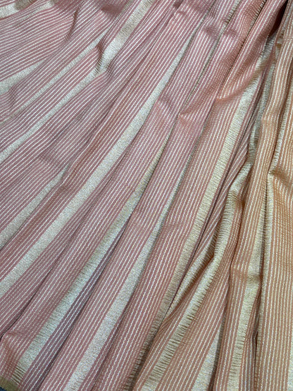 PINK AND GOLDEN YELLOW PURE HANDLOOM MOONGA BANARASI SAREE