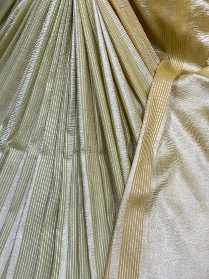 IVORY AND GOLDEN YELLOW PURE HANDLOOM MOONGA BANARASI SAREE