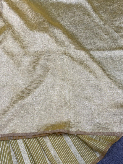IVORY AND GOLDEN YELLOW PURE HANDLOOM MOONGA BANARASI SAREE