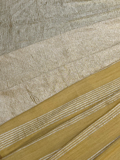 LEMON YELLOW AND LIME GREEN PURE HANDLOOM MOONGA BANARASI SAREE