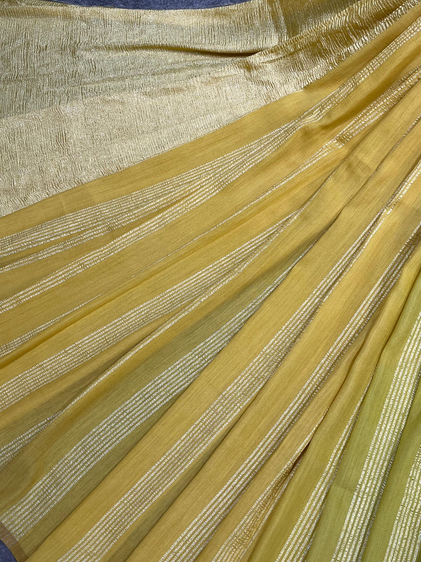 LEMON YELLOW AND LIME GREEN PURE HANDLOOM MOONGA BANARASI SAREE