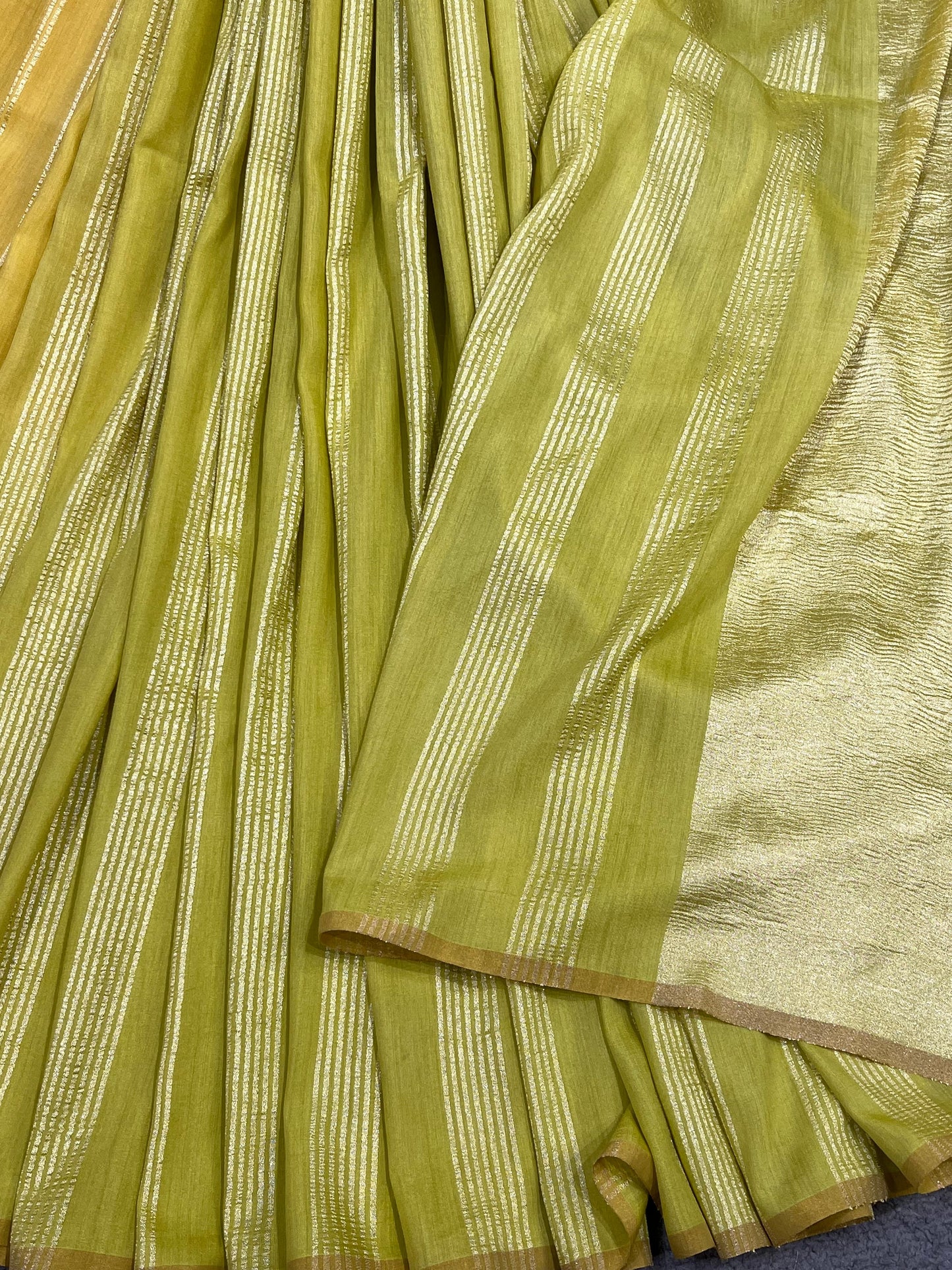 LEMON YELLOW AND LIME GREEN PURE HANDLOOM MOONGA BANARASI SAREE