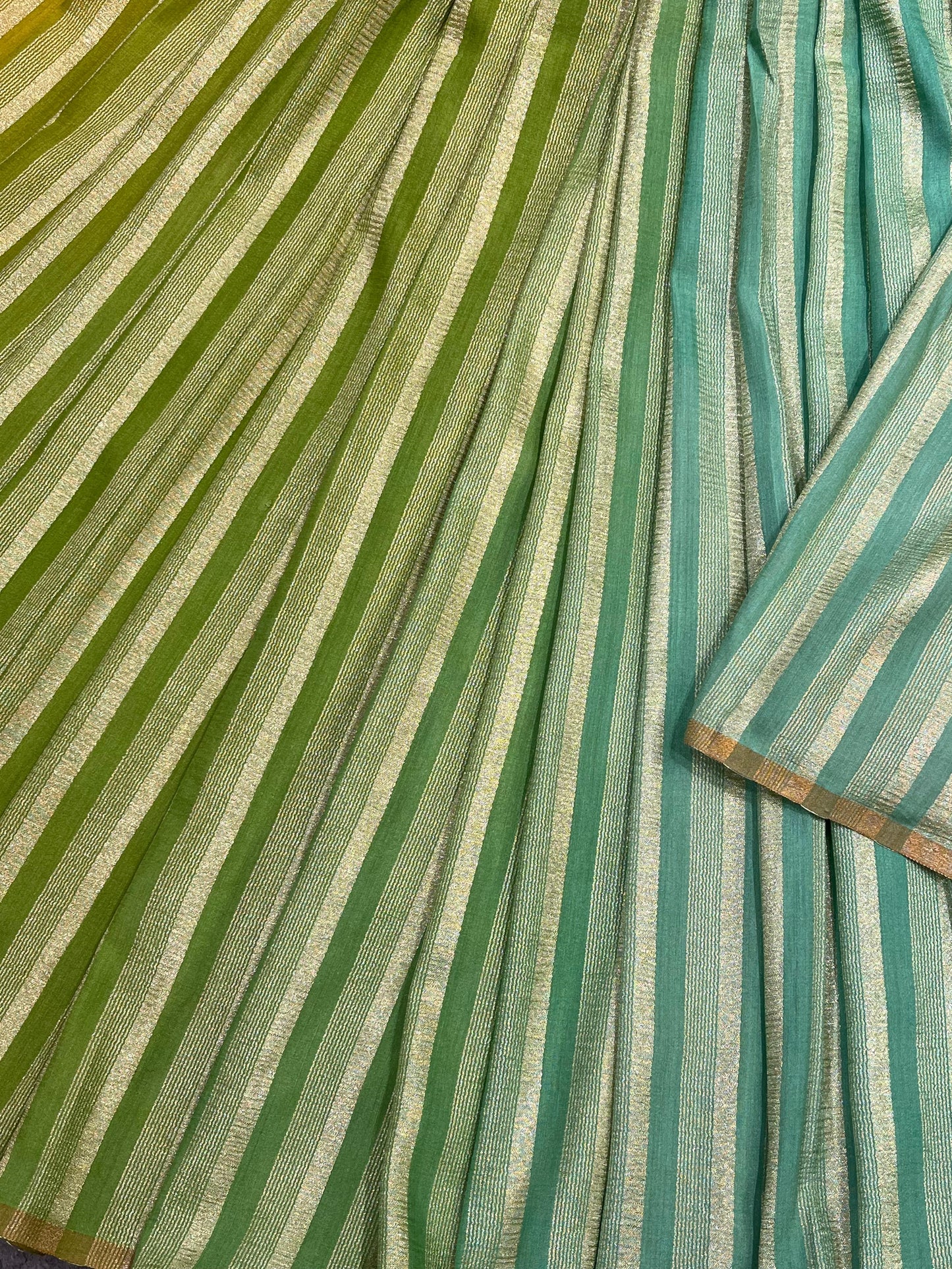OLIVE GREEN LIME AND AQUA BLUE PURE HANDLOOM MOONGA BANARASI SAREE