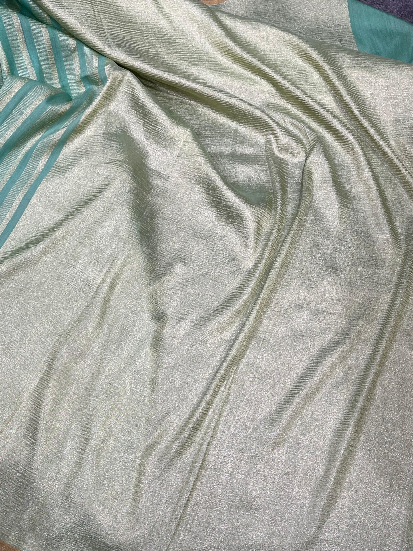 OLIVE GREEN LIME AND AQUA BLUE PURE HANDLOOM MOONGA BANARASI SAREE