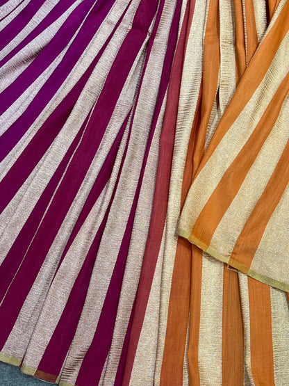 MAGENTA AND ORANGE PURE HANDLOOM MOONGA BANARASI SAREE