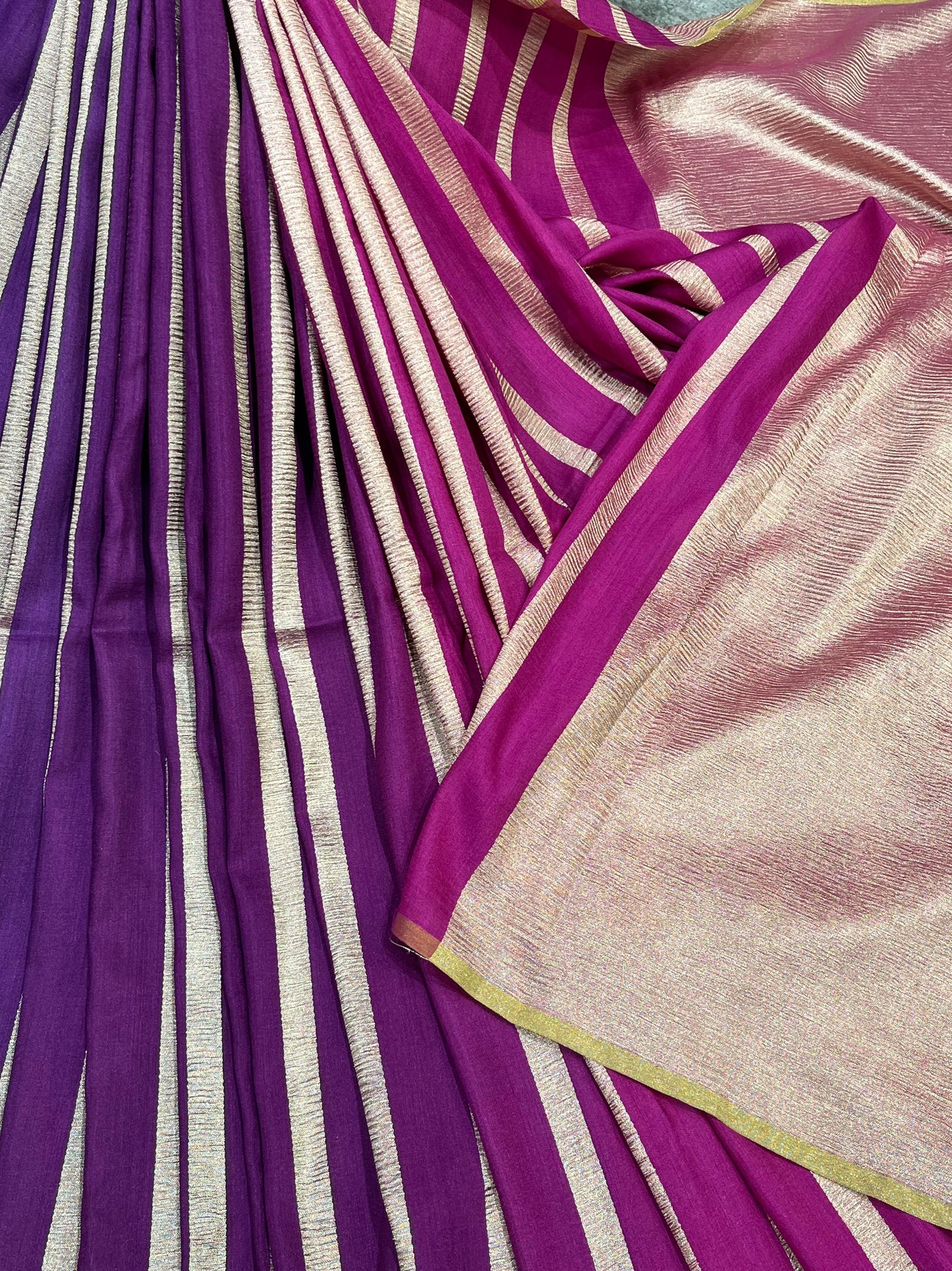 PURPLE AND MAGENTA PURE HANDLOOM MOONGA BANARASI SAREE