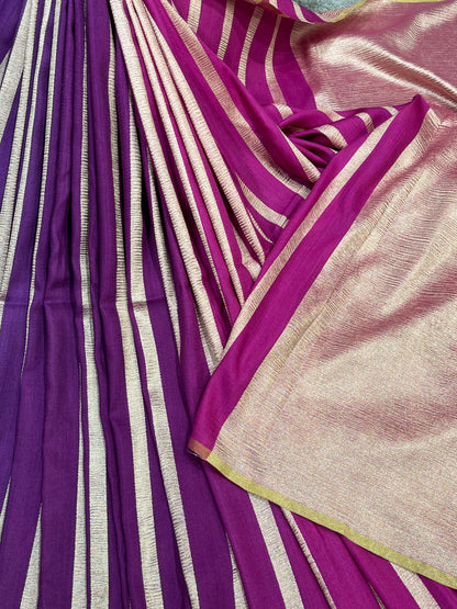 PURPLE AND MAGENTA PURE HANDLOOM MOONGA BANARASI SAREE