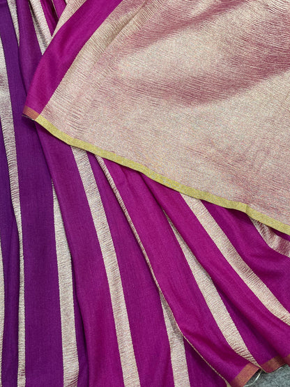 PURPLE AND MAGENTA PURE HANDLOOM MOONGA BANARASI SAREE