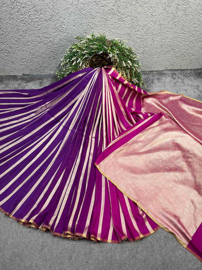 PURPLE AND MAGENTA PURE HANDLOOM MOONGA BANARASI SAREE