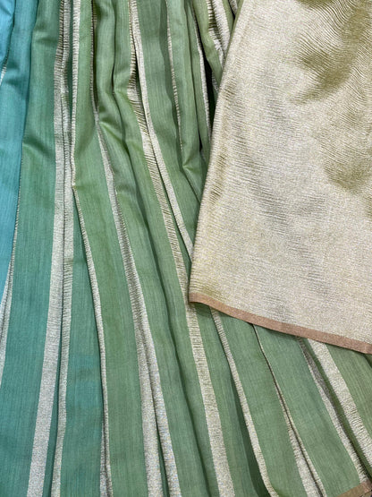 AQUA GREEN AND BLUE PURE HANDLOOM MOONGA BANARASI SAREE