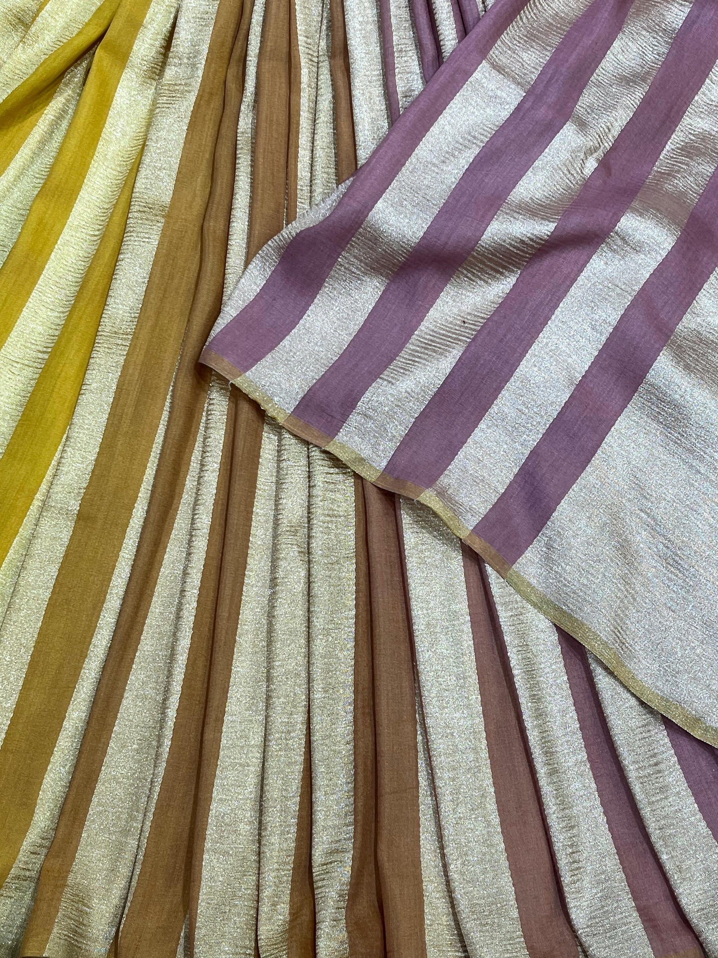 MUSTARD YELLOW BEIGE AND SOFT MAUVE PURE HANDLOOM MOONGA BANARASI SAREE